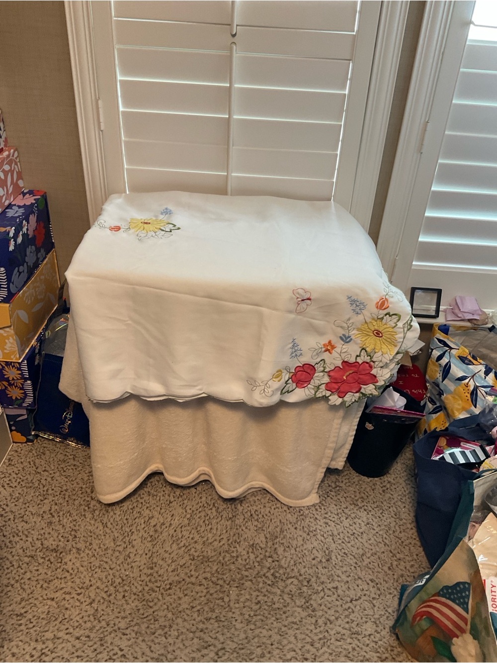 Embroidered Floral White Tablecloth with Multicolor Accents
